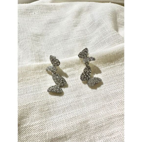 Double butterfly rhinestone dangle earrings  - Picture 4 of 5